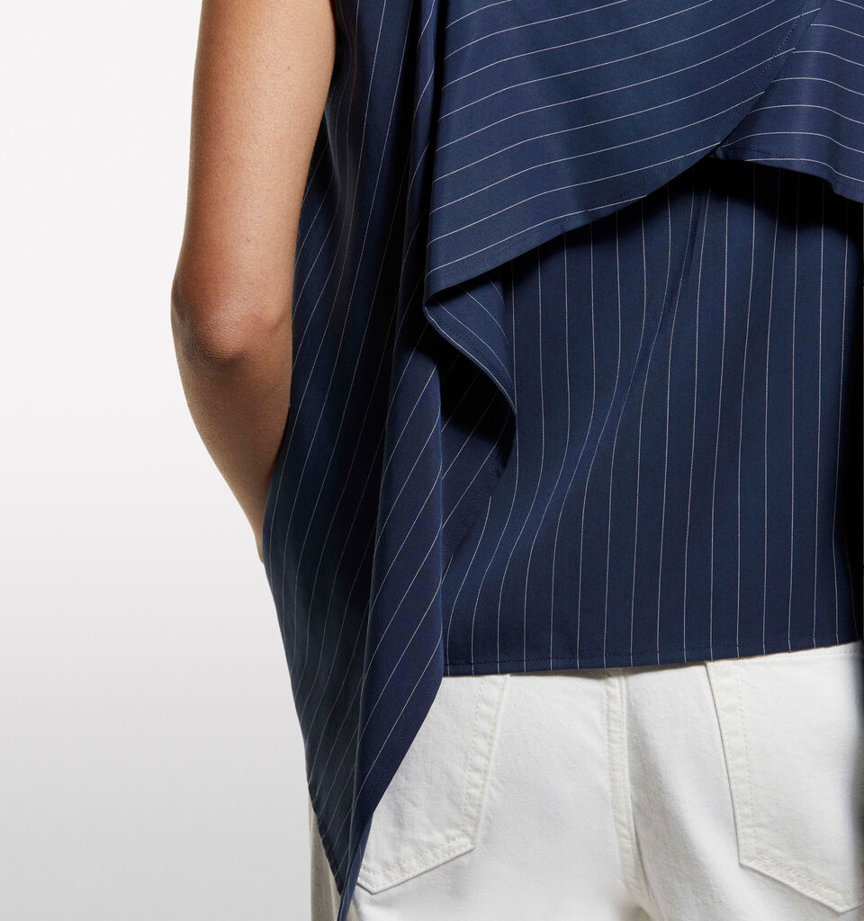 Pinstripe top with open back - women's tops - Blue | Sisley image number 4